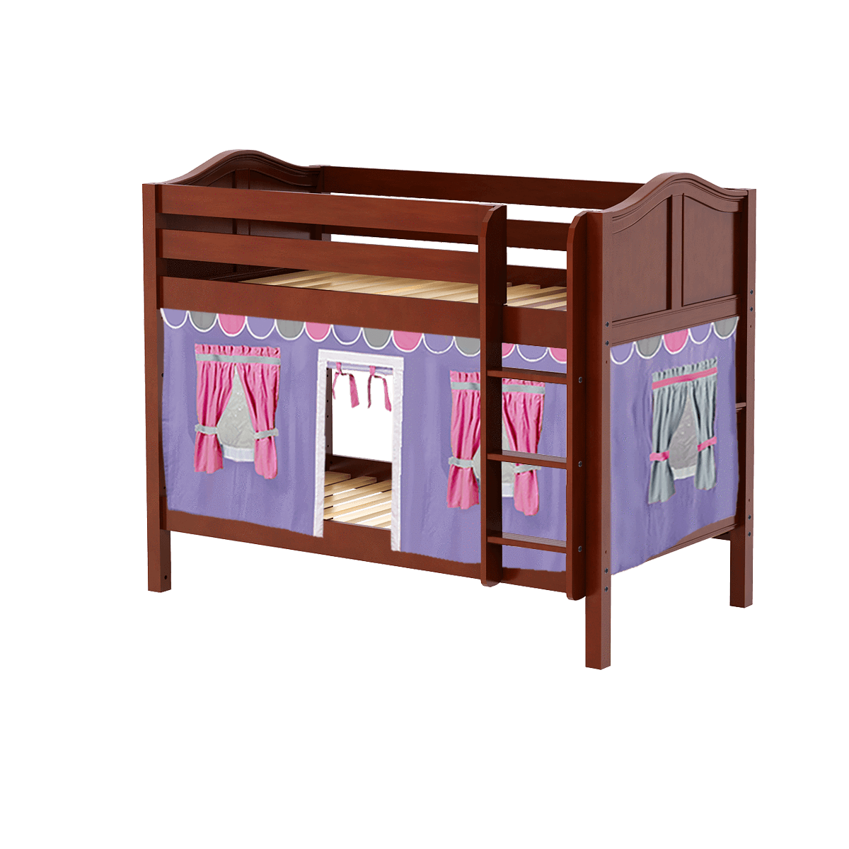 Maxtrix Twin Low Bunk Bed with Straight Ladder + Curtain