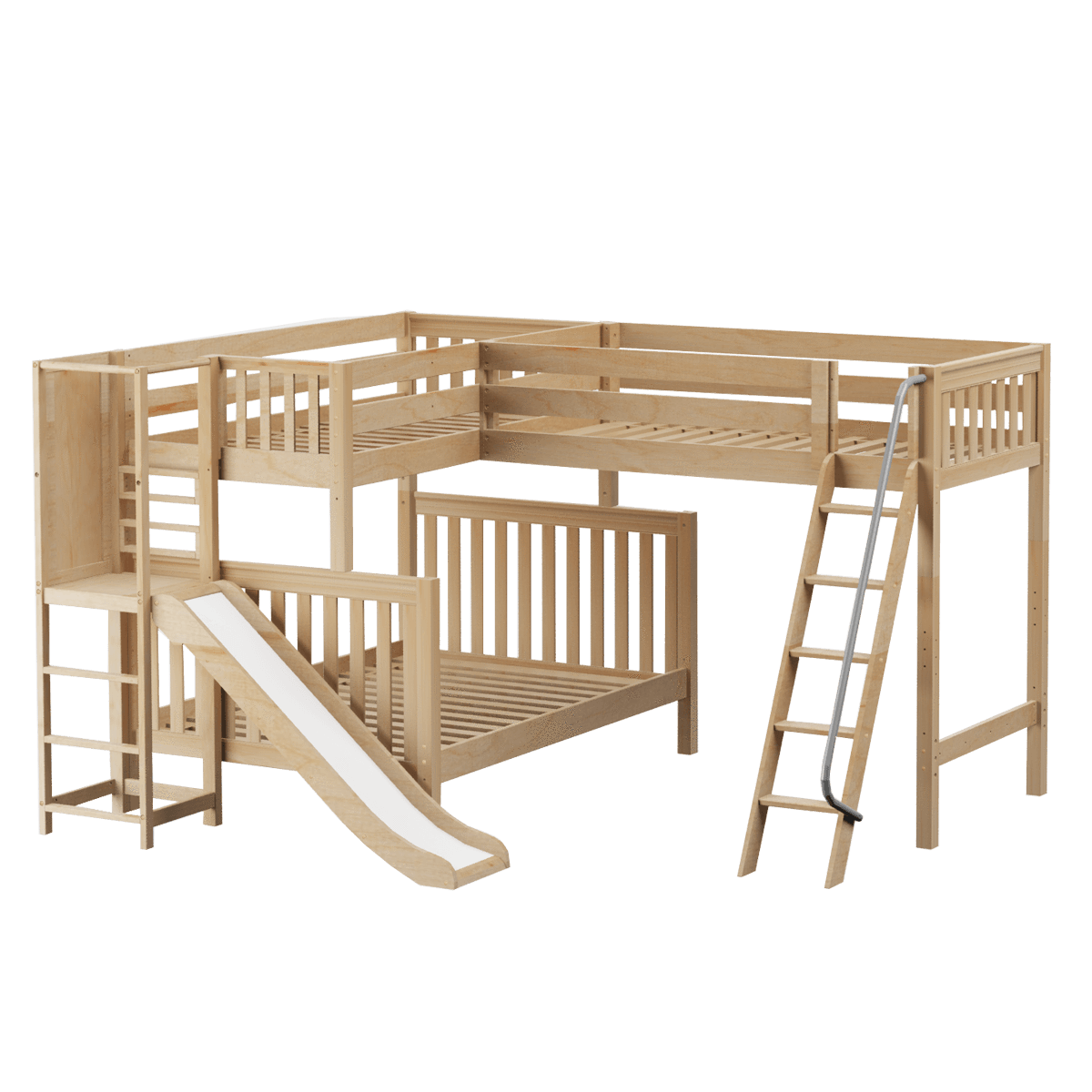 Maxtrix High Twin over Full Corner Loft Bunk Bed with Ladder + Slide Platform