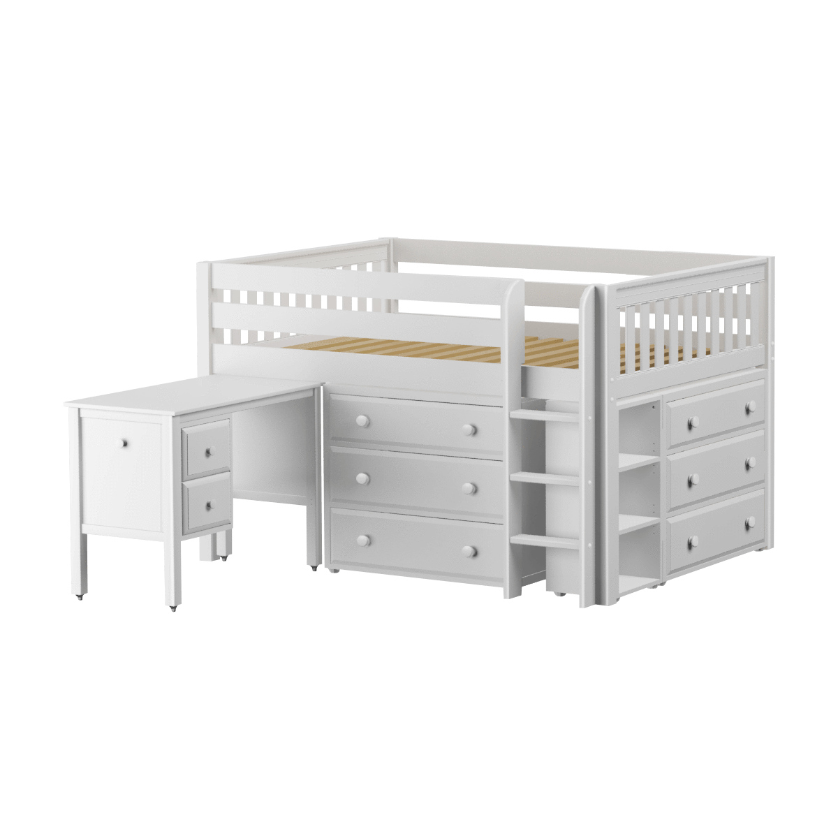 Maxtrix Full Low Loft Bed with Straight Ladder, Storage + Desk