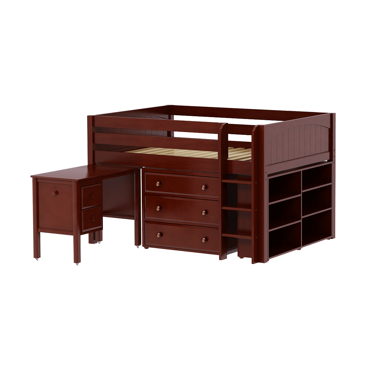 Maxtrix Full Low Loft Bed with Straight Ladder, Storage + Desk