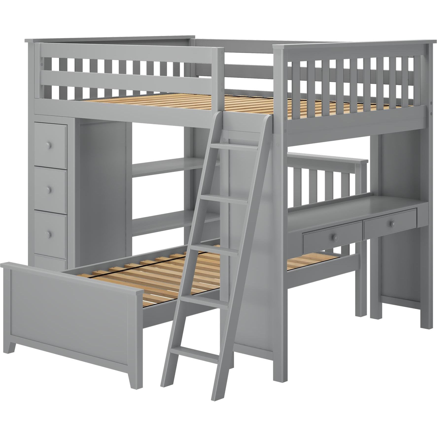 Jackpot Deluxe Mayfair Full over Twin L-Shape Bunk with Desk + Storage