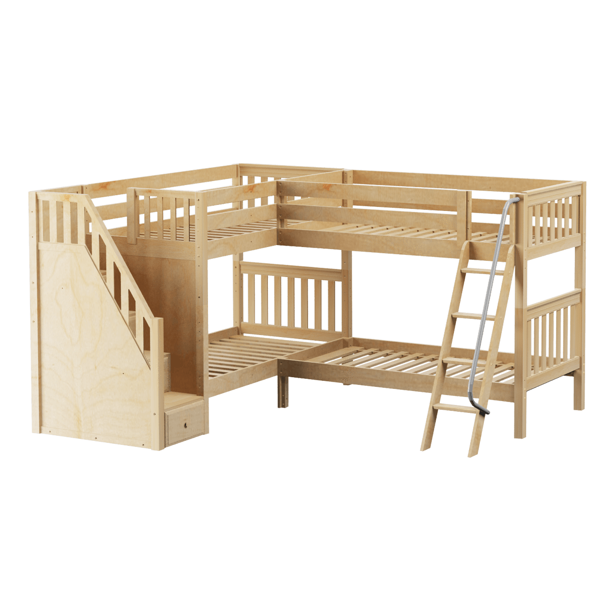 Maxtrix Twin Medium Corner Bunk Bed with Ladder + Stairs - L