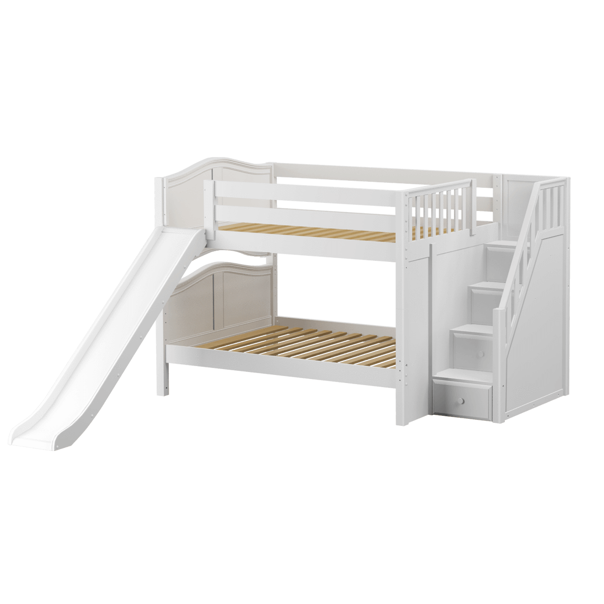 Maxtrix Full Low Bunk Bed with Stairs + Slide