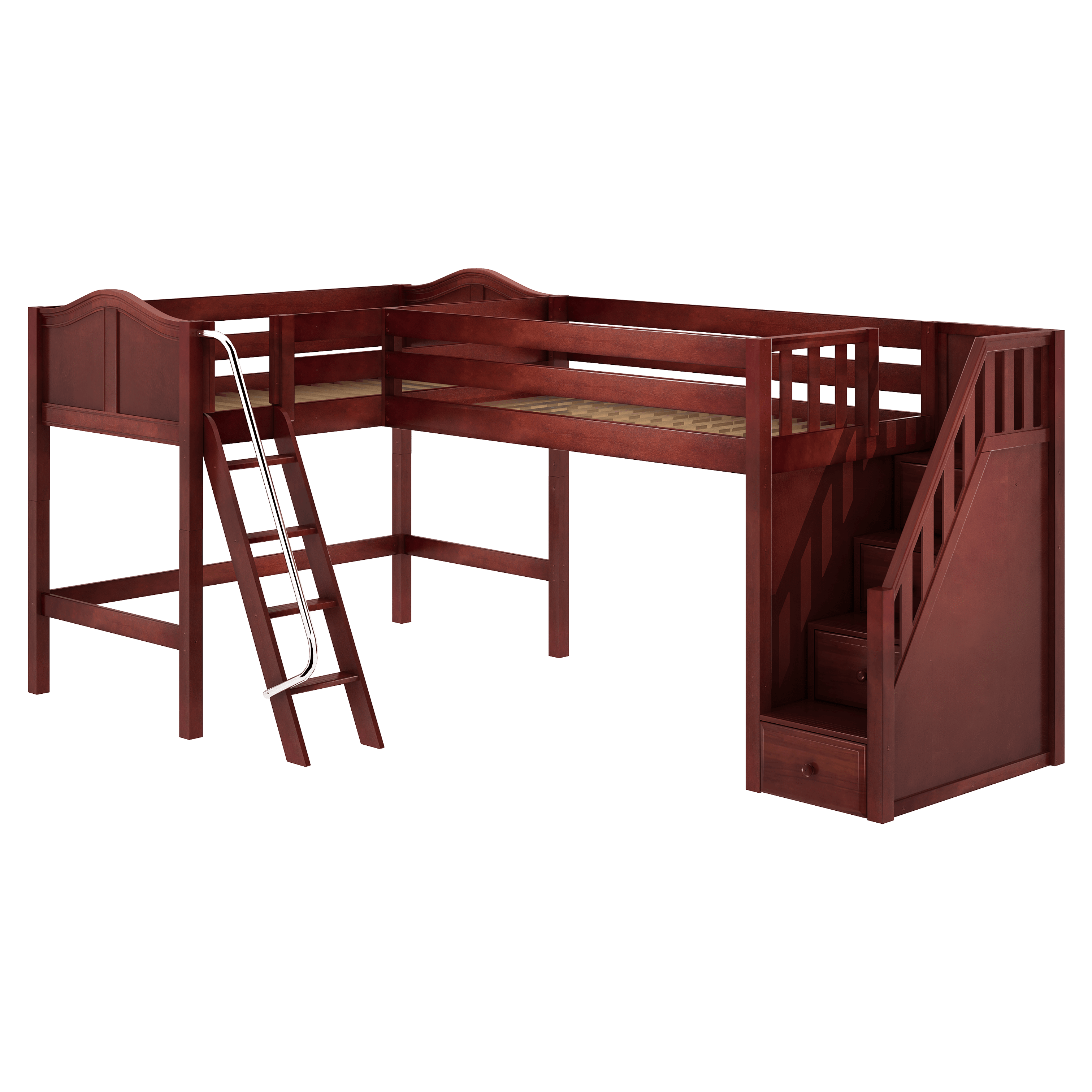 Maxtrix Twin Medium Corner Loft Bed with Ladder + Stairs - R