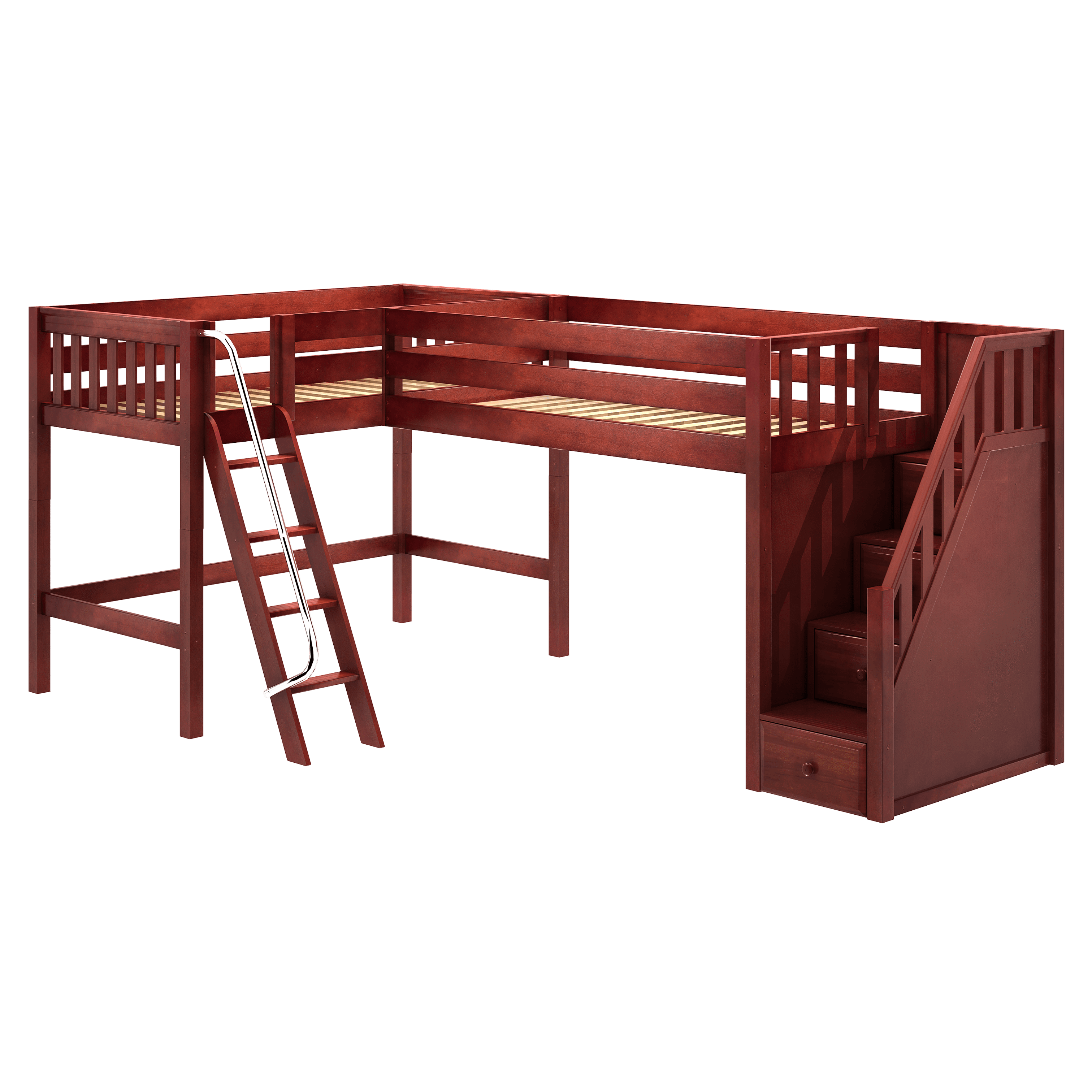 Maxtrix Twin Medium Corner Loft Bed with Ladder + Stairs - R