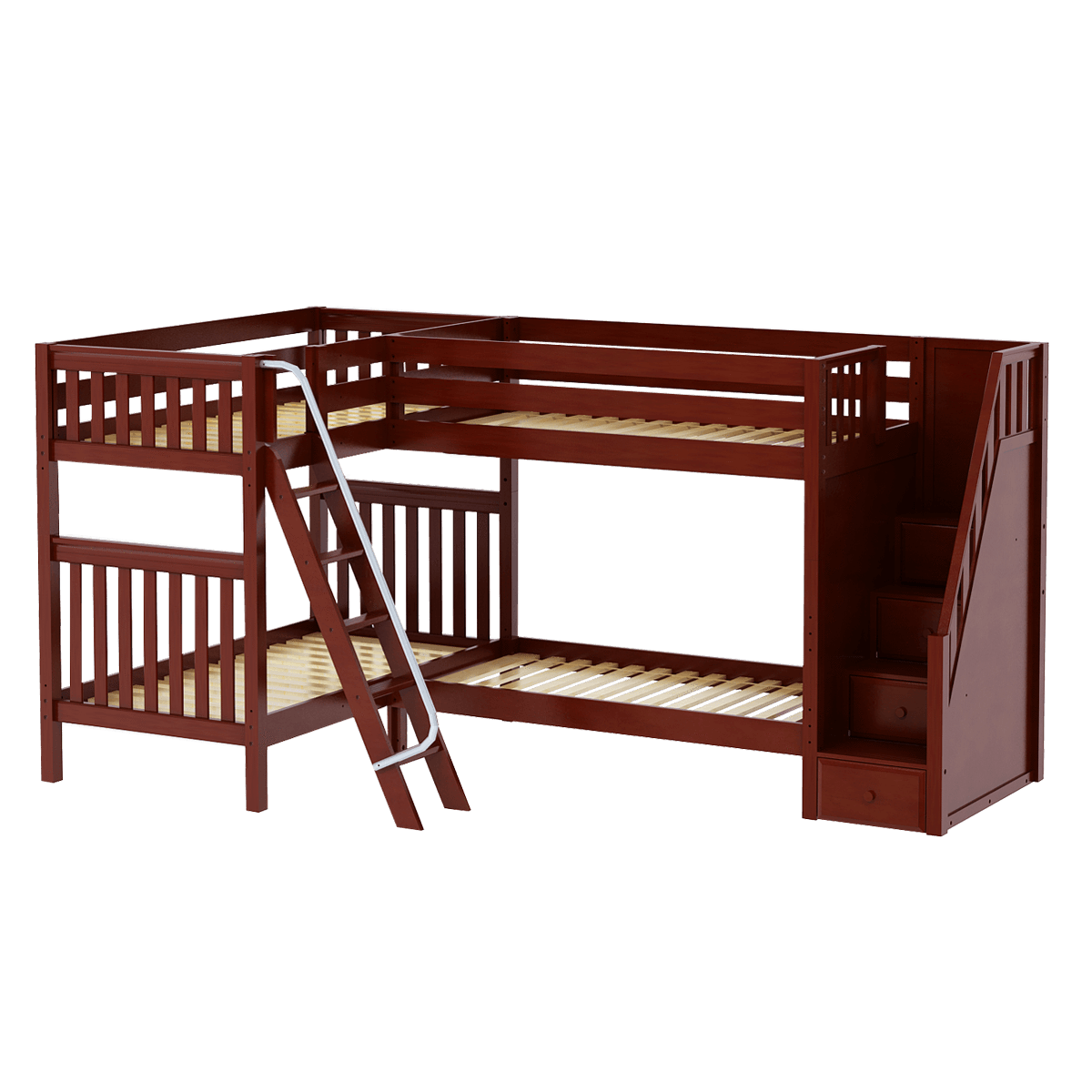 Maxtrix Twin High Corner Bunk Bed with Ladder + Stairs - R