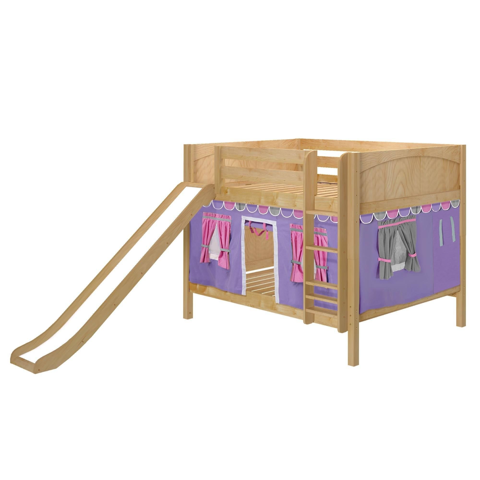 Maxtrix Full Low Bunk Bed with Straight Ladder, Curtain + Slide