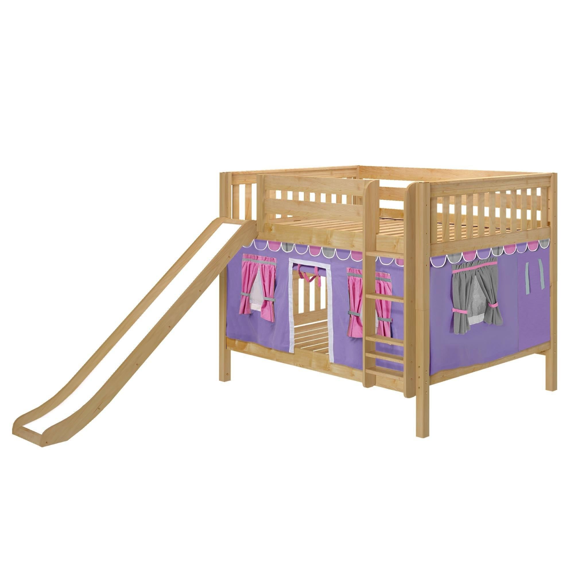 Maxtrix Full Low Bunk Bed with Straight Ladder, Curtain + Slide