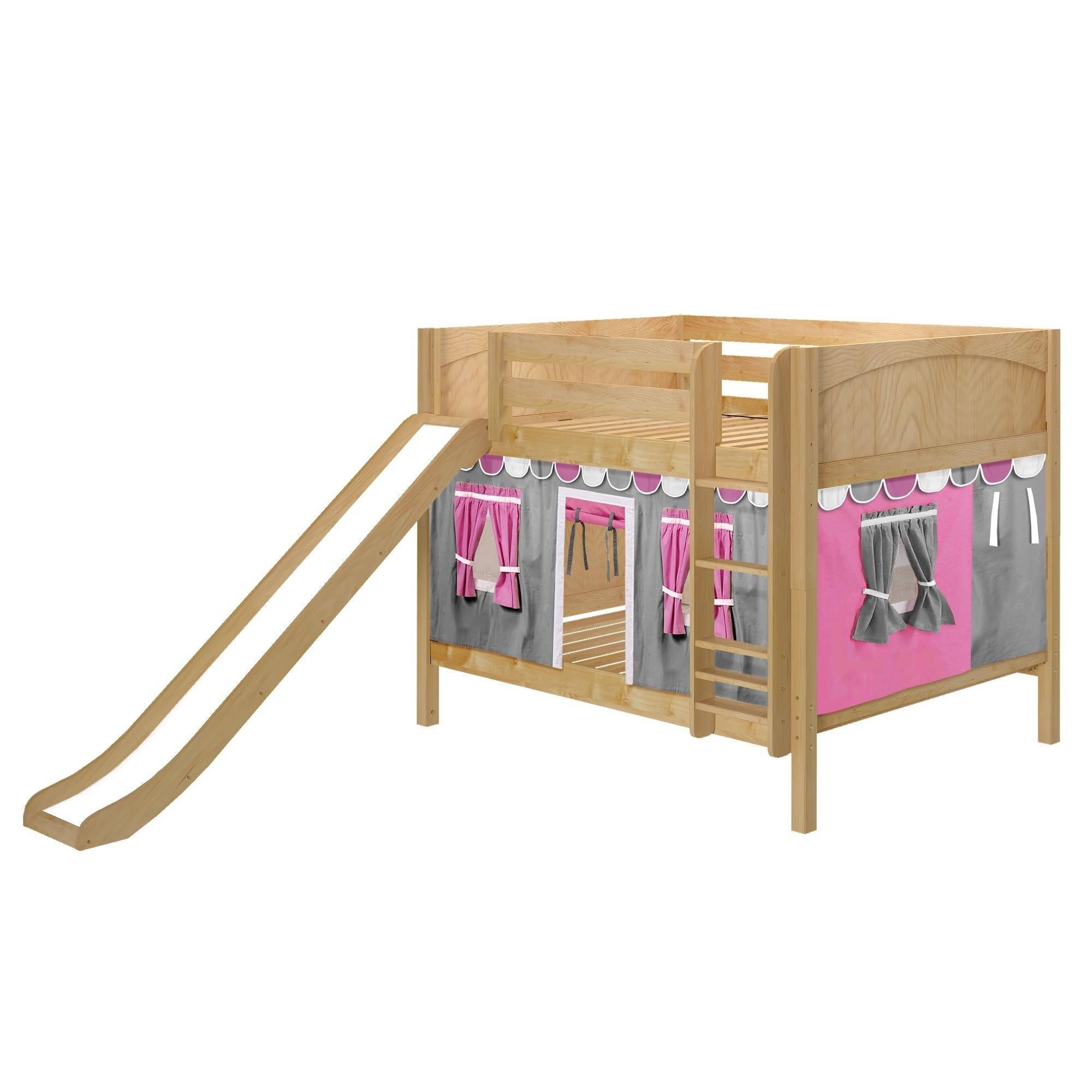 Maxtrix Full Low Bunk Bed with Straight Ladder, Curtain + Slide