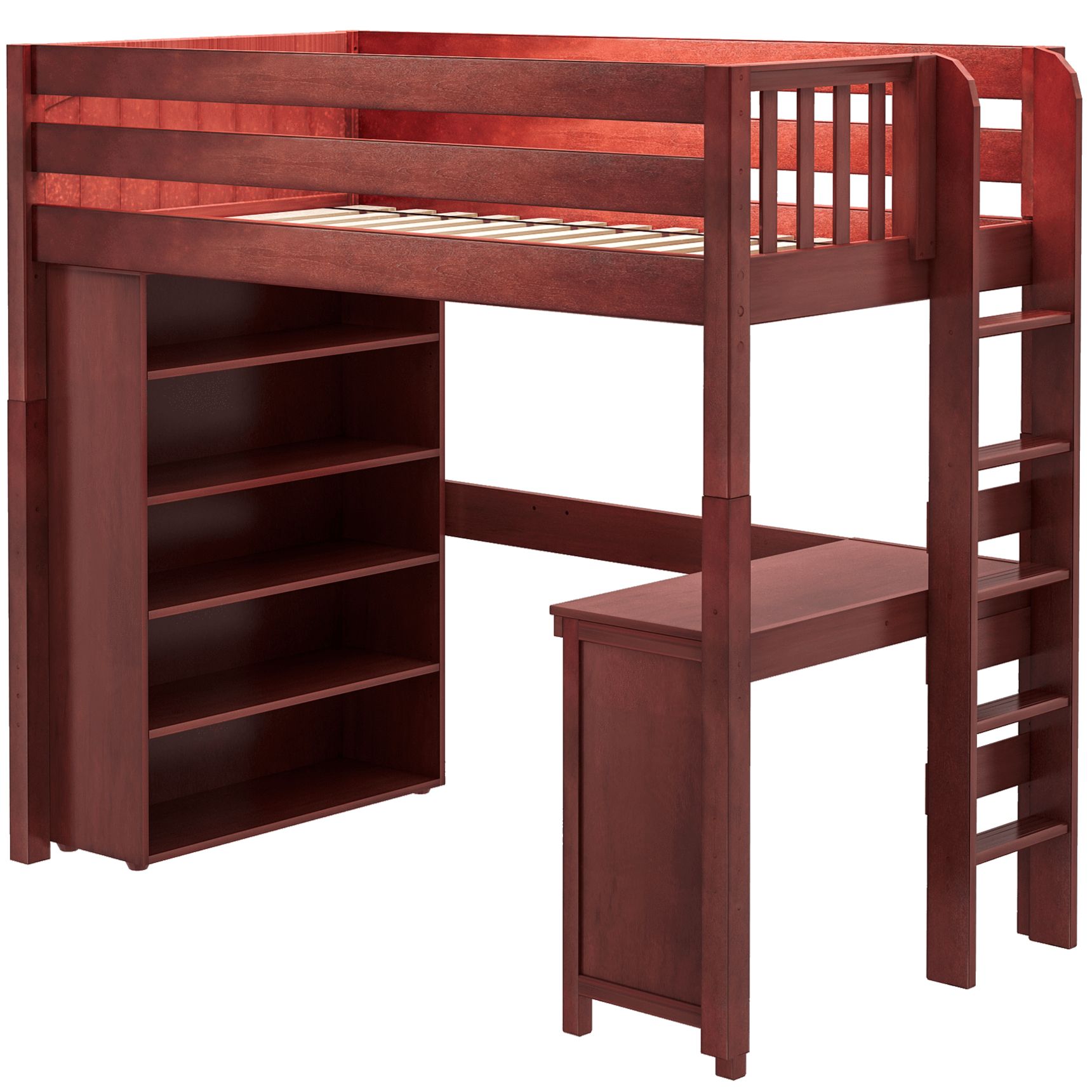 Maxtrix Twin High Loft Bed with Straight Ladder on end, Storage + Desk