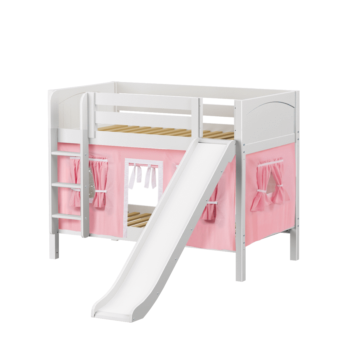 Maxtrix Twin Low Bunk Bed with Straight Ladder, Curtain + Slide