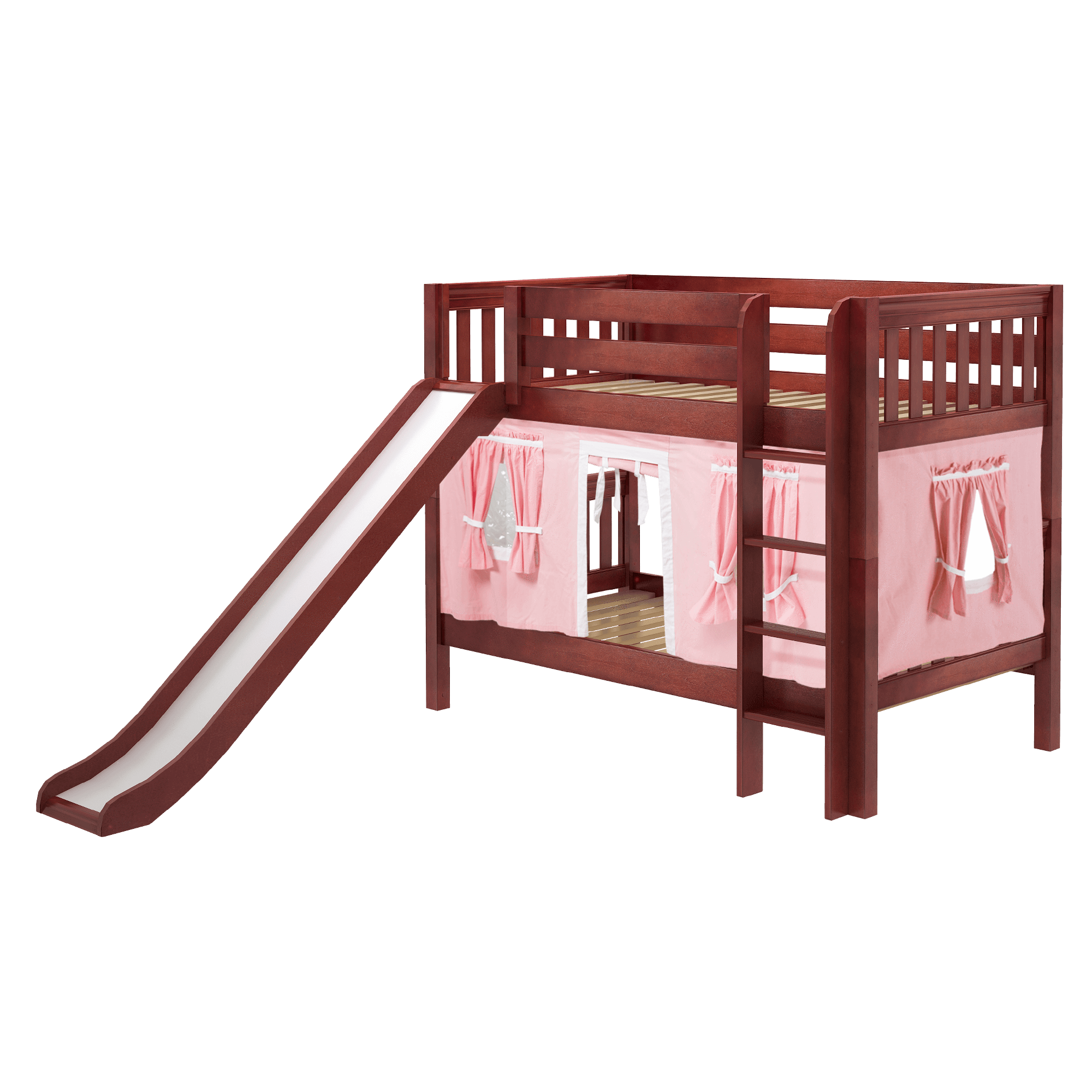 Maxtrix Twin Low Bunk Bed with Straight Ladder, Curtain + Slide