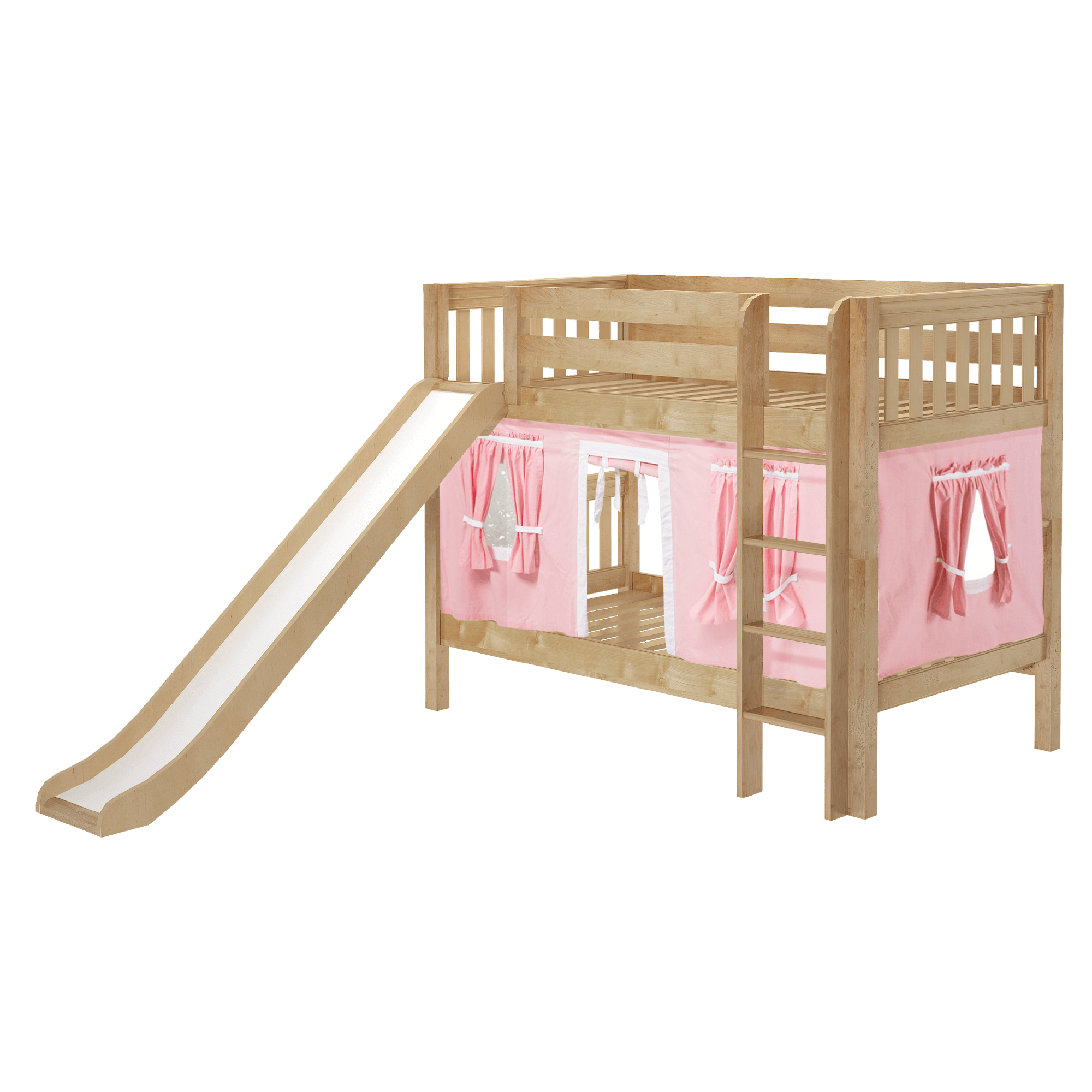 Maxtrix Twin Low Bunk Bed with Straight Ladder, Curtain + Slide