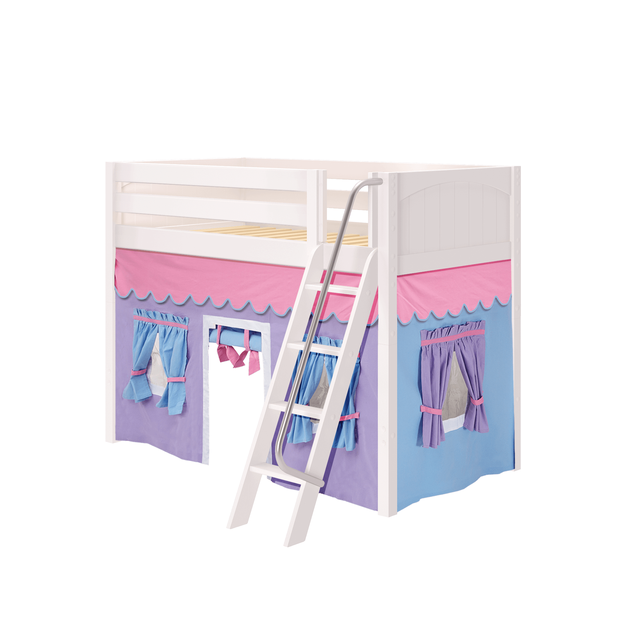 Maxtrix Twin Mid Loft Bed with Angled Ladder + Curtain