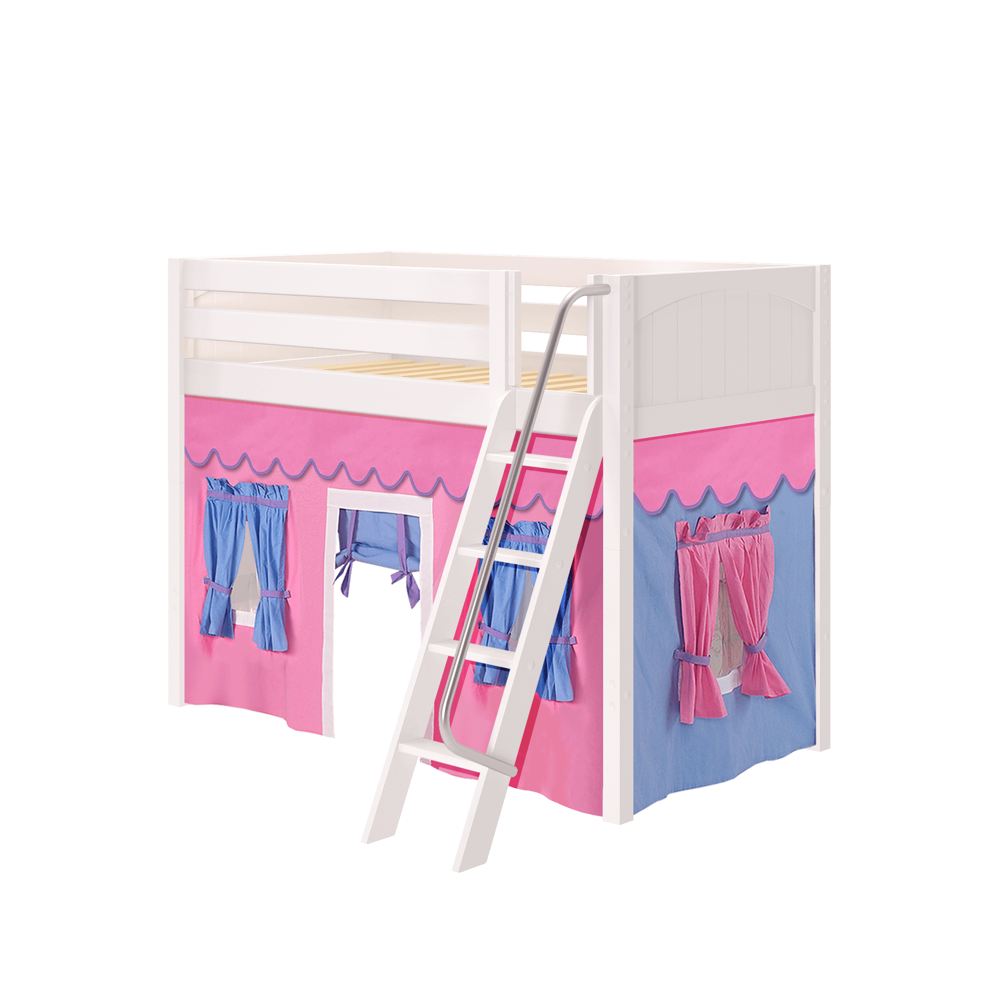 Maxtrix Twin Mid Loft Bed with Angled Ladder + Curtain