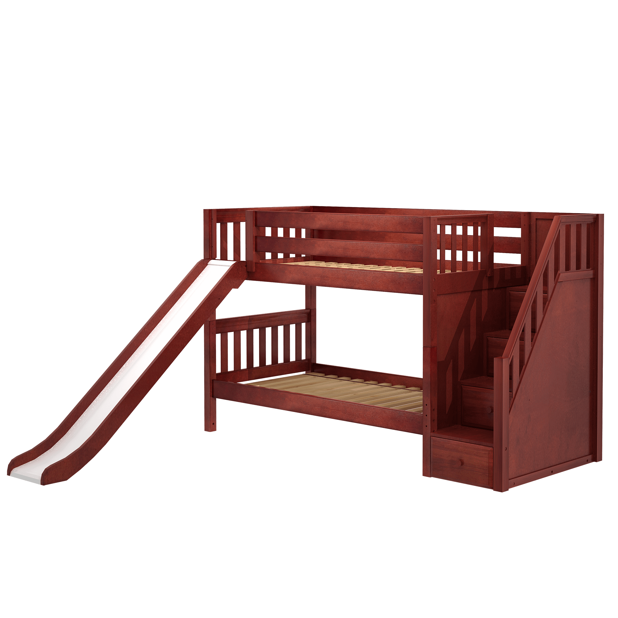 Maxtrix Twin Low Bunk Bed with Stairs + Slide