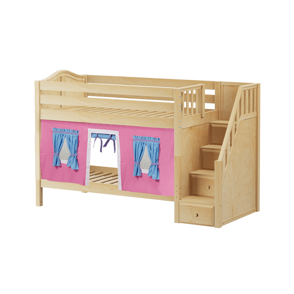 Maxtrix Twin Low Bunk Bed with Stairs + Curtain