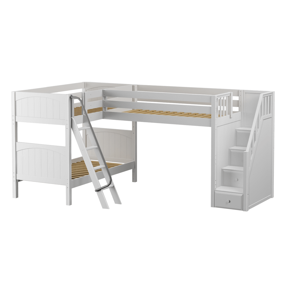 Maxtrix Twin Medium Corner Loft Bunk Bed with Ladder + Stairs - R