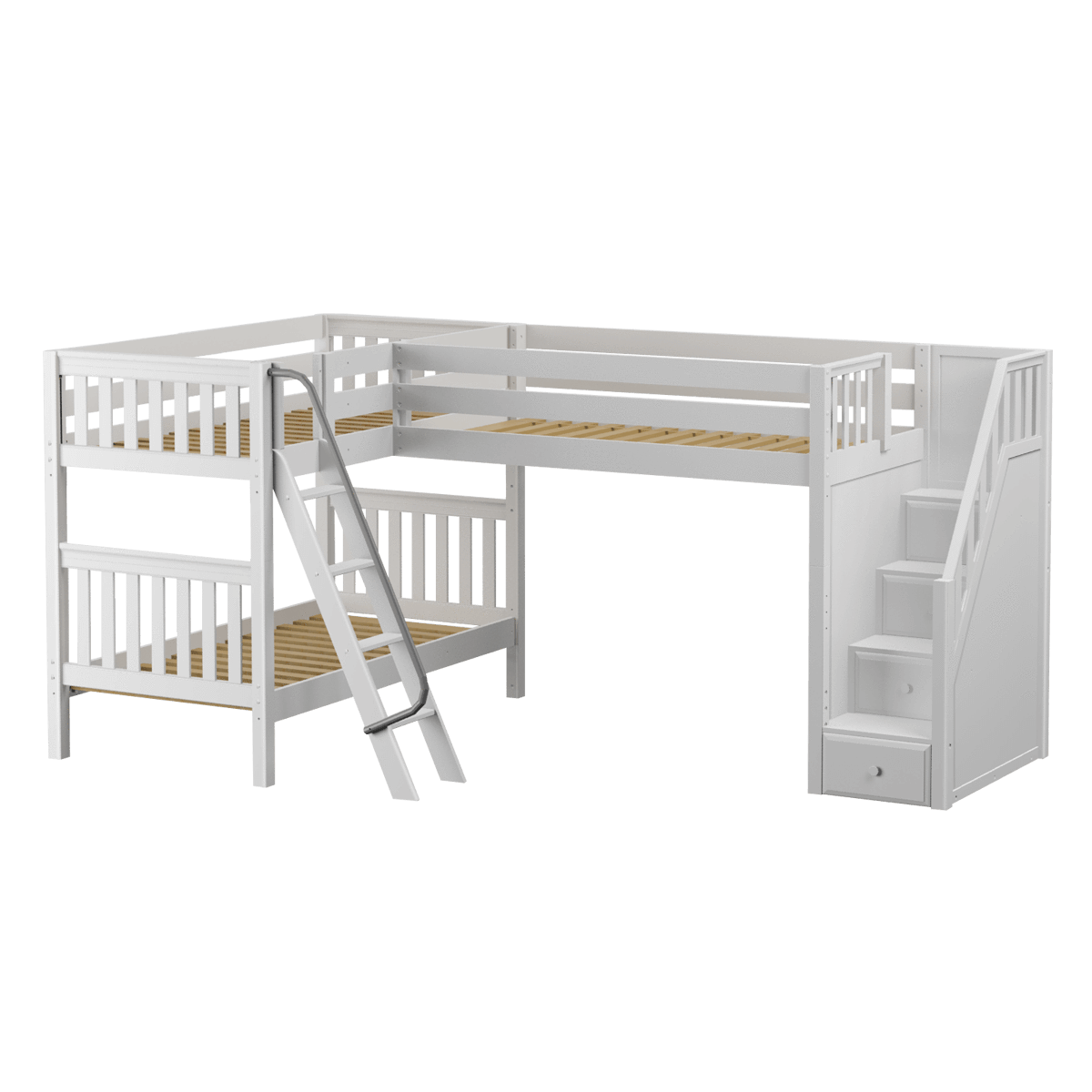 Maxtrix Twin Medium Corner Loft Bunk Bed with Ladder + Stairs - R