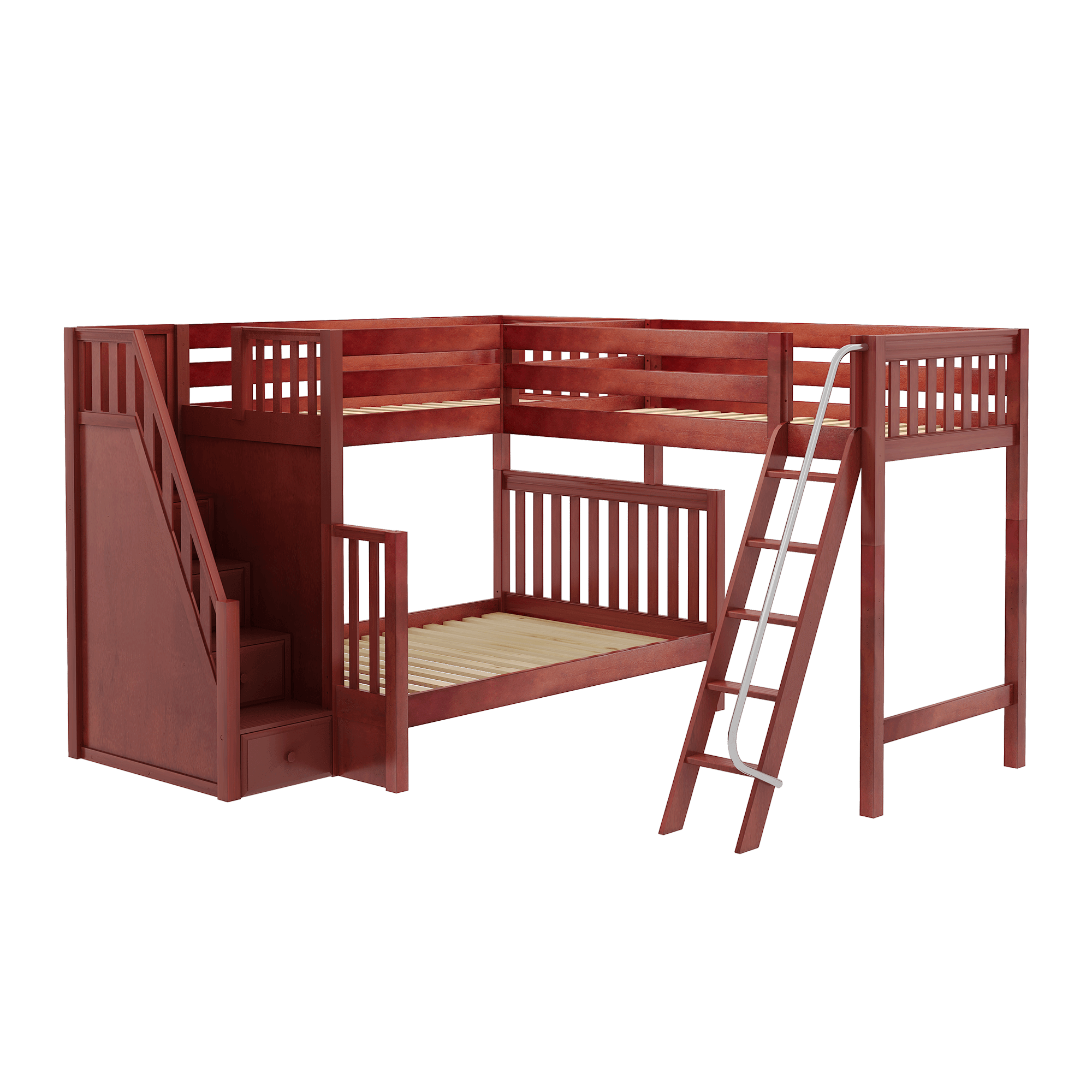 Maxtrix High Twin XL over Full XL Corner Loft Bunk Bed with Ladder + Stairs