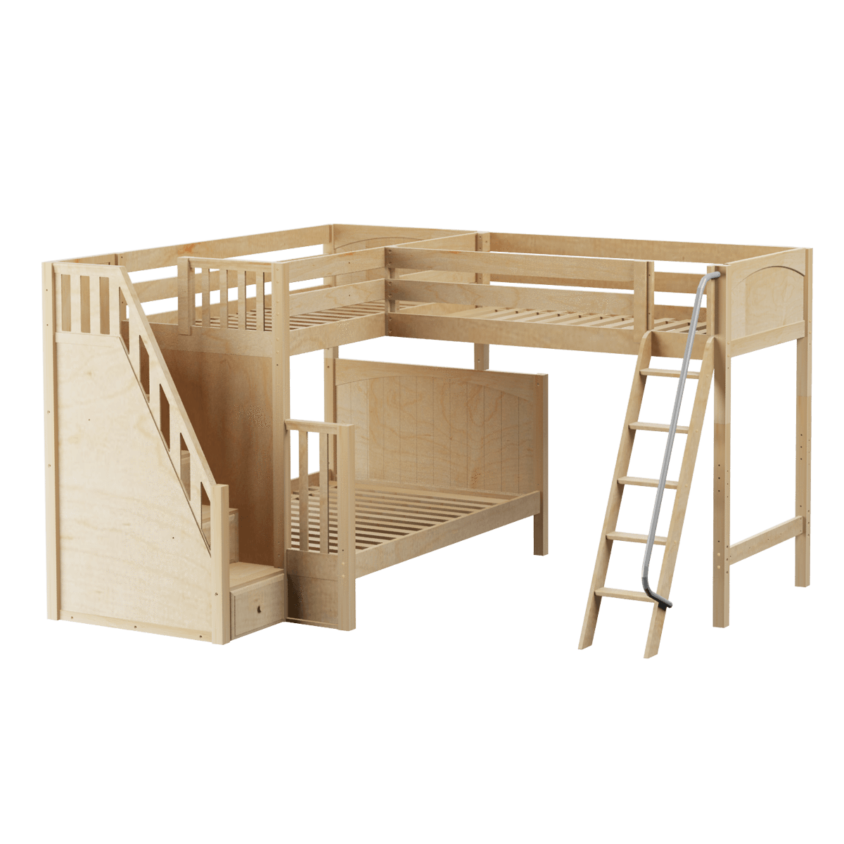 Maxtrix High Twin over Full Corner Loft Bunk Bed with Ladder + Stairs