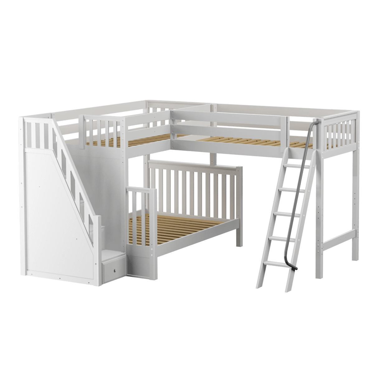 Maxtrix High Twin XL over Full XL Corner Loft Bunk Bed with Ladder + Stairs