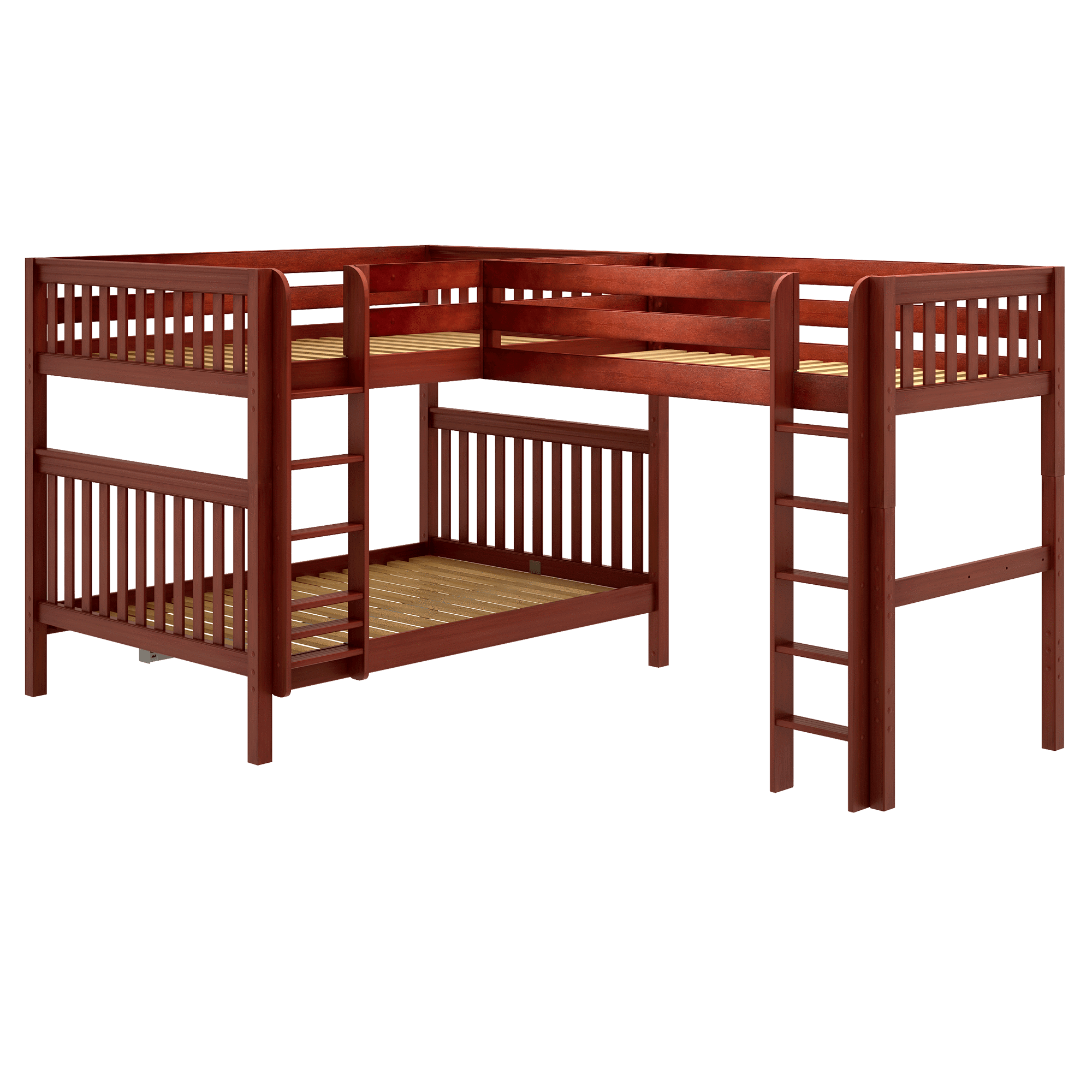 Maxtrix High Corner Loft Bunk Bed - Queen over Queen + Twin XL