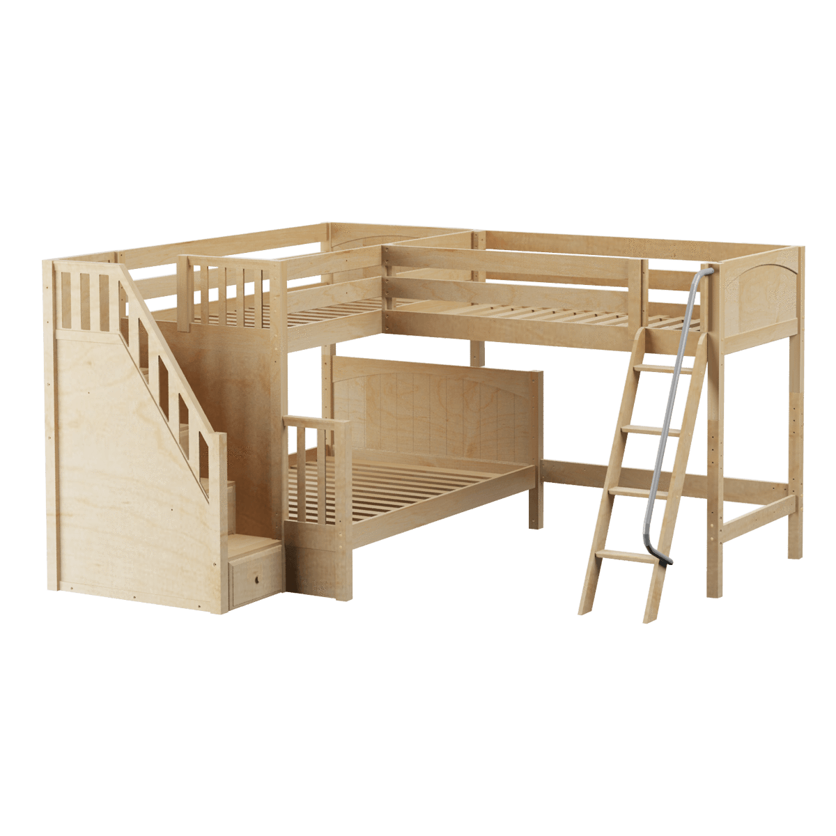 Maxtrix Medium Twin over Full Corner Loft Bunk Bed with Ladder + Stairs (Left)