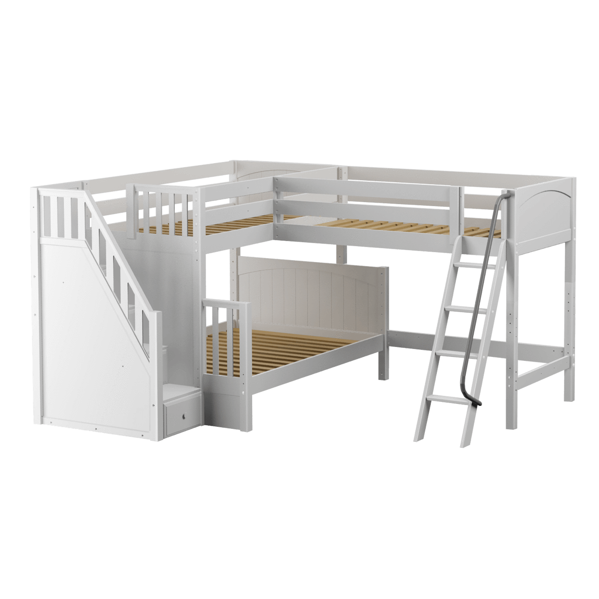 Maxtrix Medium Twin over Full Corner Loft Bunk Bed with Ladder + Stairs (Left)