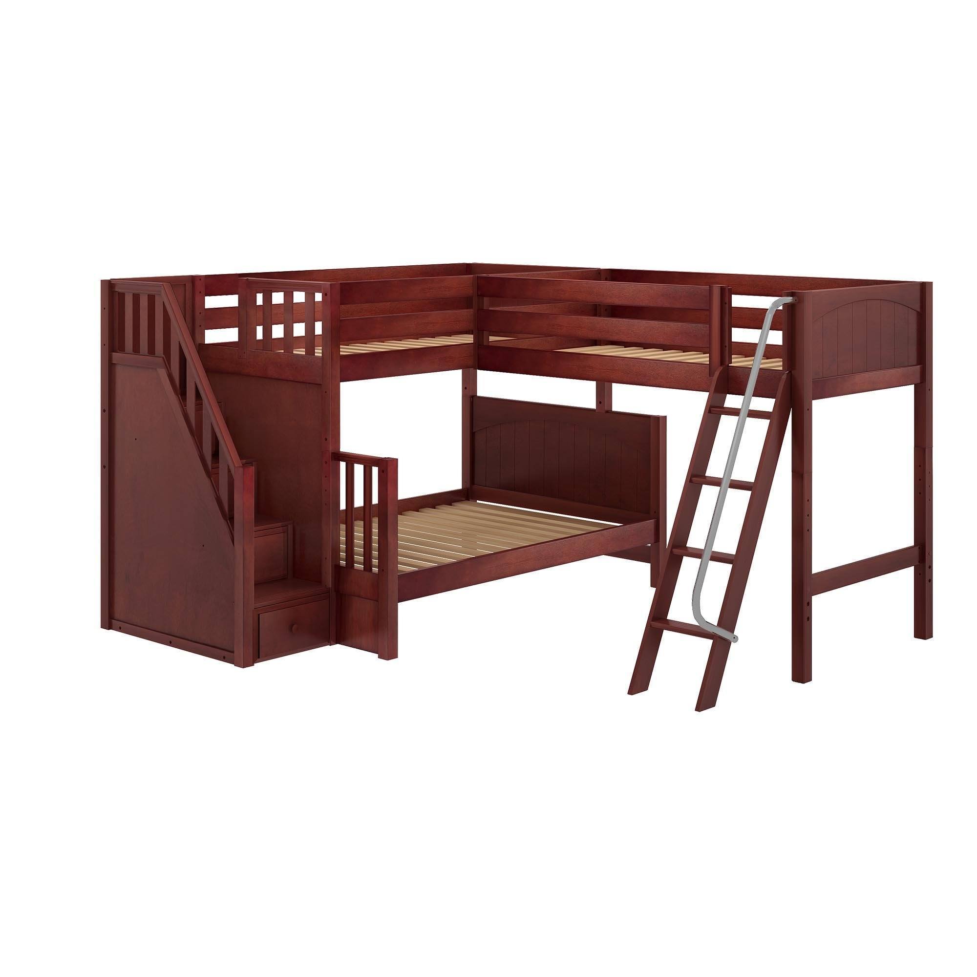 Maxtrix Medium Twin over Full Corner Loft Bunk Bed with Ladder + Stairs (Left)