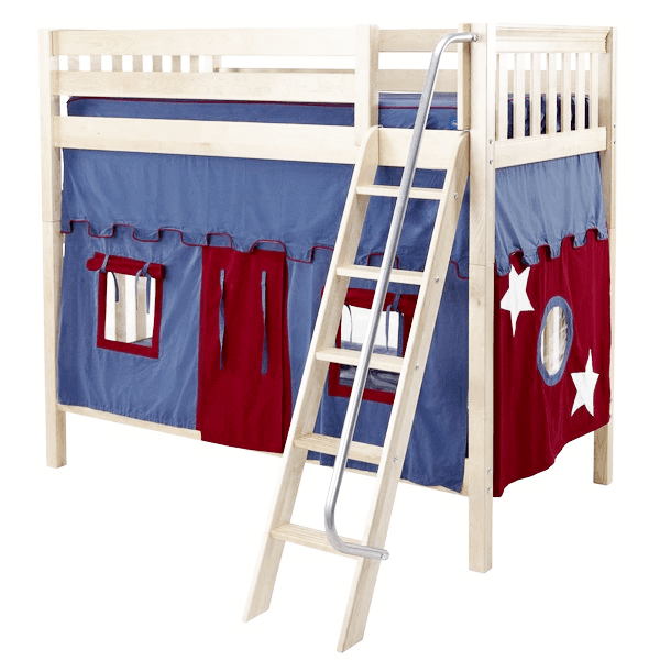 Maxtrix Twin High Bunk Bed with Angled Ladder + Curtain