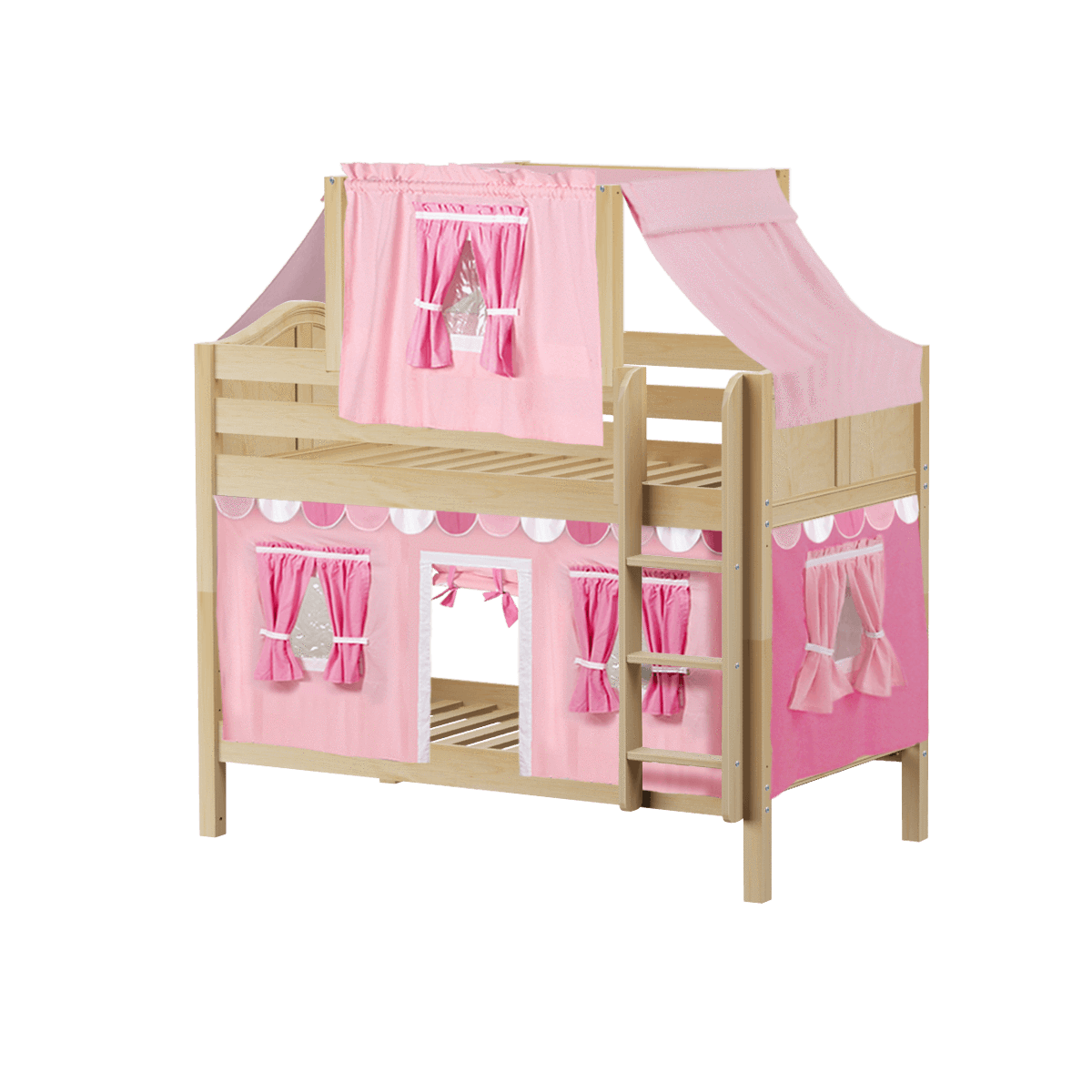 Maxtrix Twin Low Bunk Bed with Straight Ladder, Top Tent + Curtain