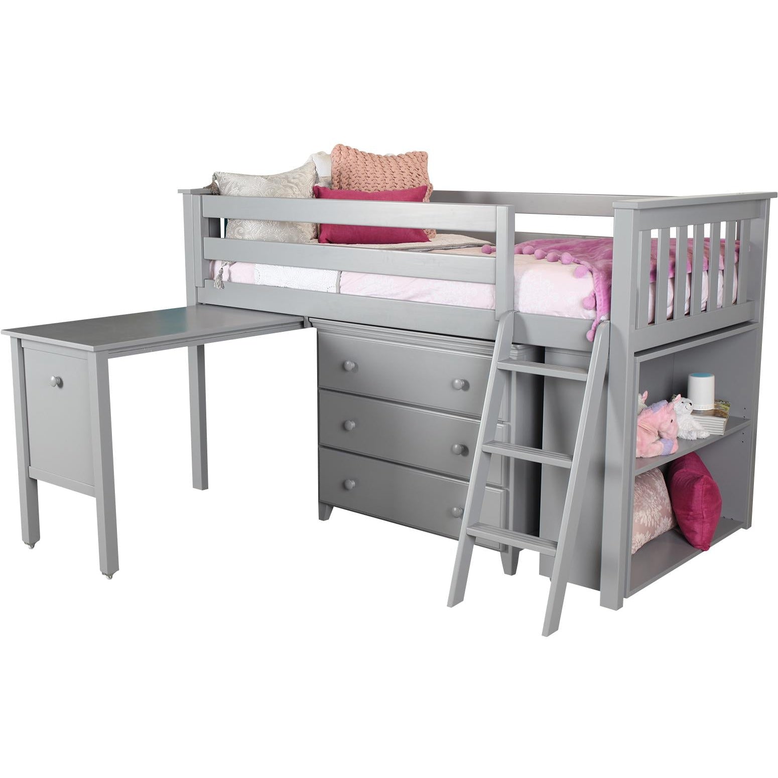 Jackpot Deluxe Windsor Twin Storage Loft Bed with Dresser + Bookcase + Desk