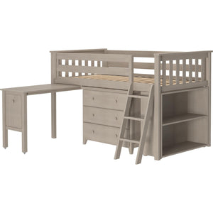 Jackpot Deluxe Windsor Twin Storage Loft Bed with Dresser + Bookcase + Desk