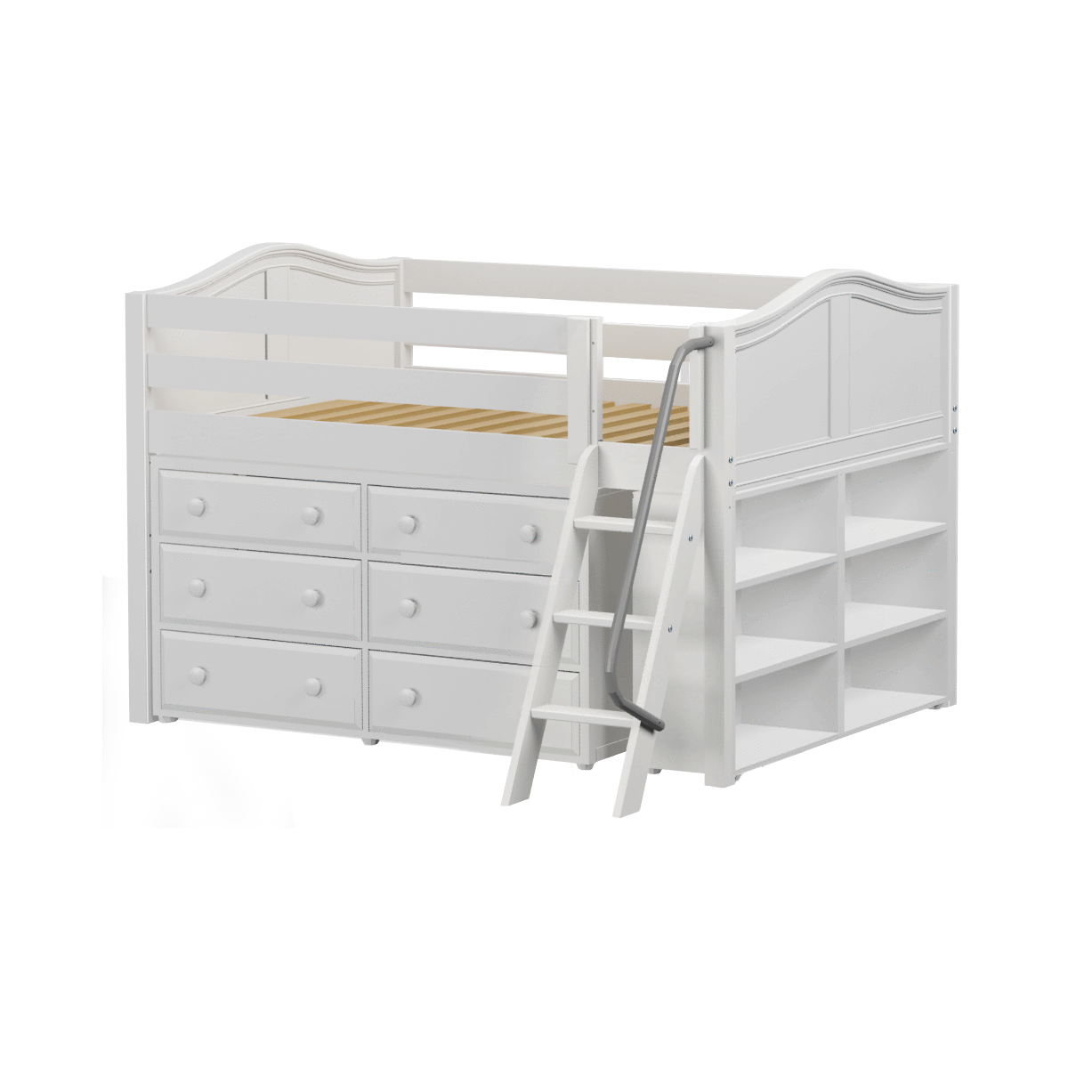Maxtrix Full Low Loft Bed with Angled Ladder + Storage