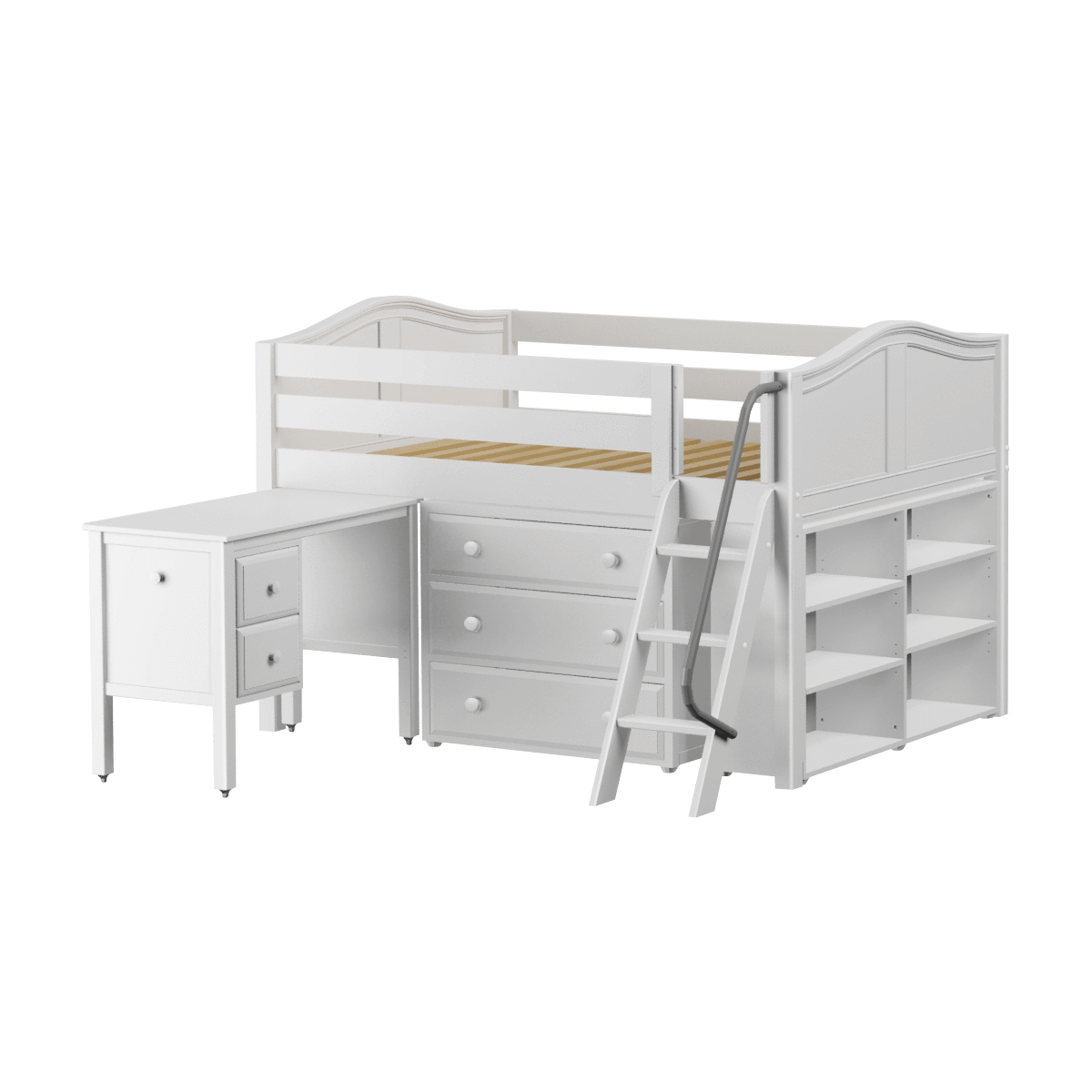 Maxtrix Full Low Loft Bed with Angled Ladder, Storage + Desk