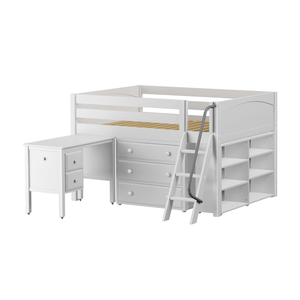 Maxtrix Full Low Loft Bed with Angled Ladder, Storage + Desk