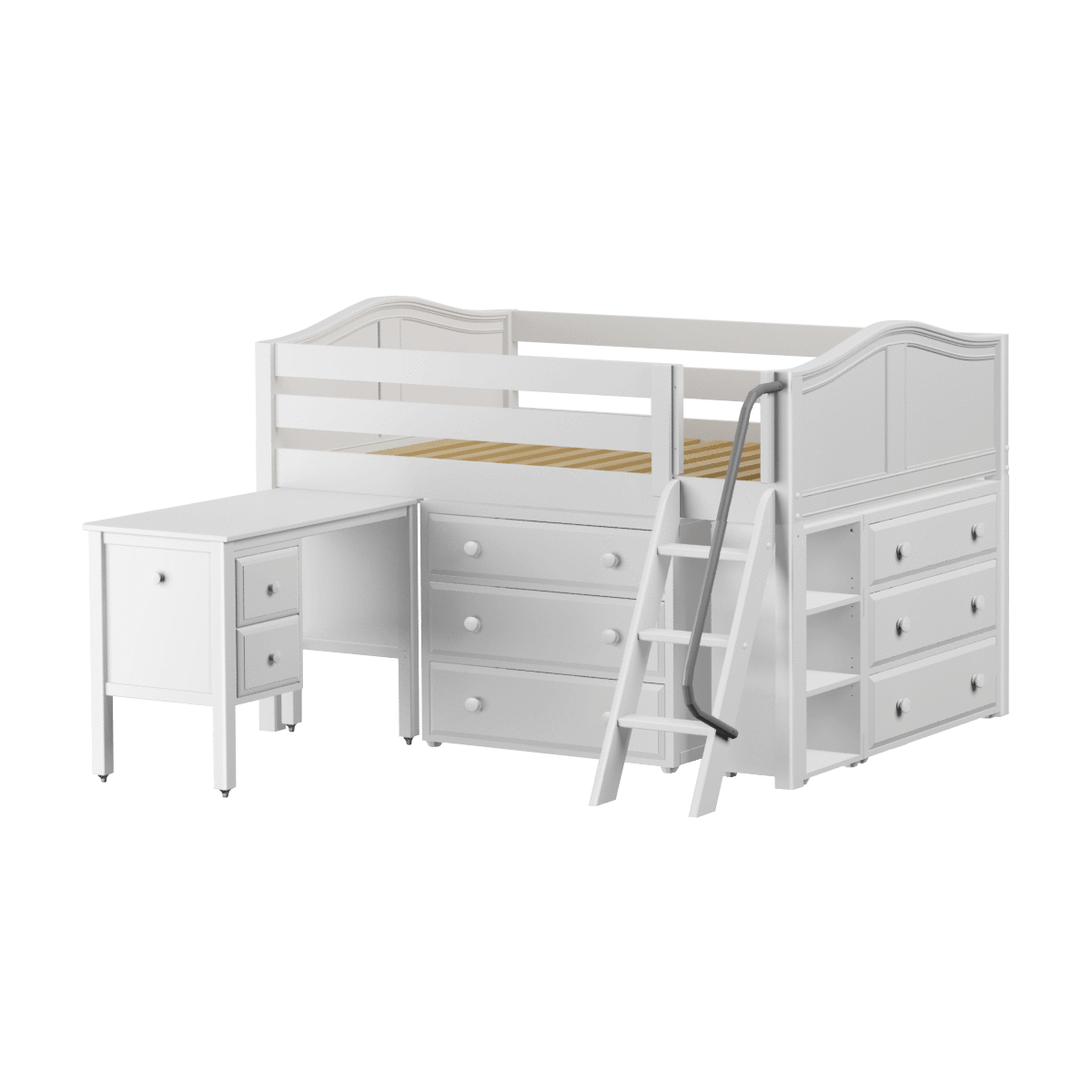 Maxtrix Full Low Loft Bed with Angled Ladder, Storage + Desk