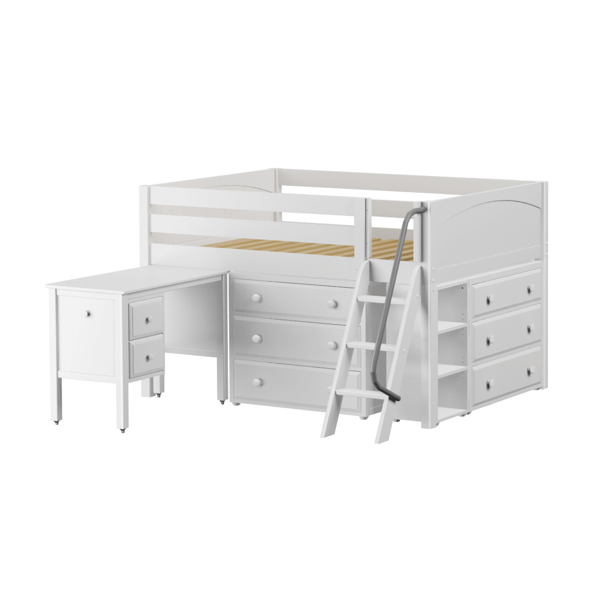 Maxtrix Full Low Loft Bed with Angled Ladder, Storage + Desk