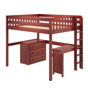 Maxtrix Full High Loft Bed with Straight Ladder on End, Corner Desk and Dresser