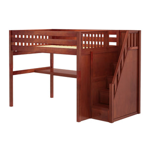 Maxtrix Full XL High Loft Bed with Stairs with Long Desk