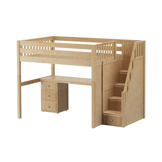 Maxtrix Full High Loft Bed with Stairs with Long Desk Lullabye Shop