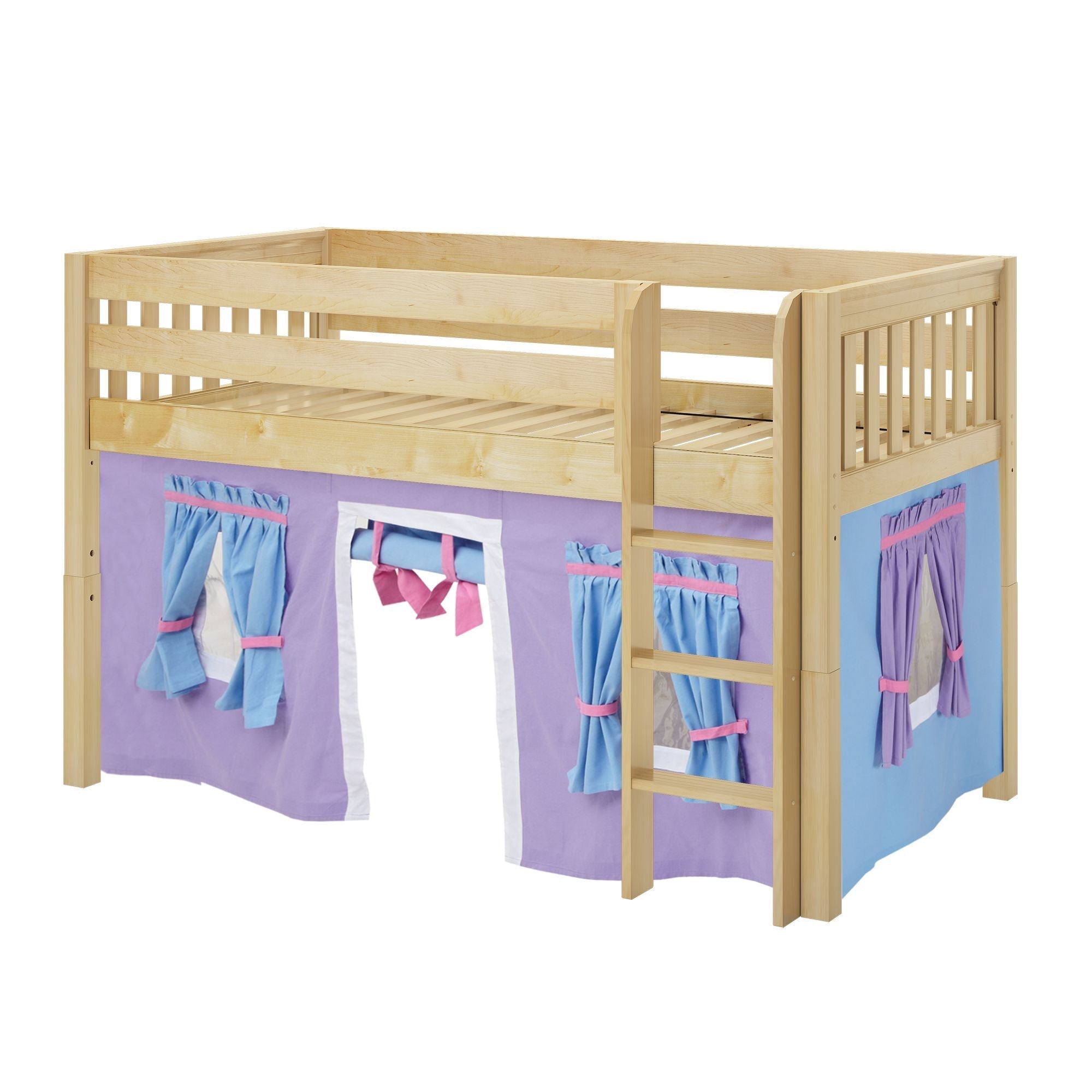 Maxtrix Twin Low Loft Bed with Straight Ladder and Underbed Curtain