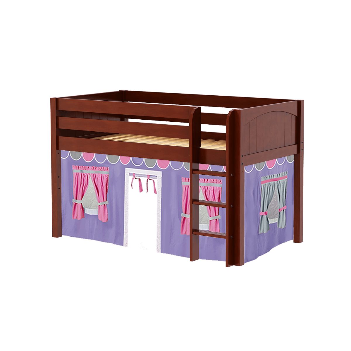 Maxtrix Twin Low Loft Bed with Straight Ladder and Underbed Curtain