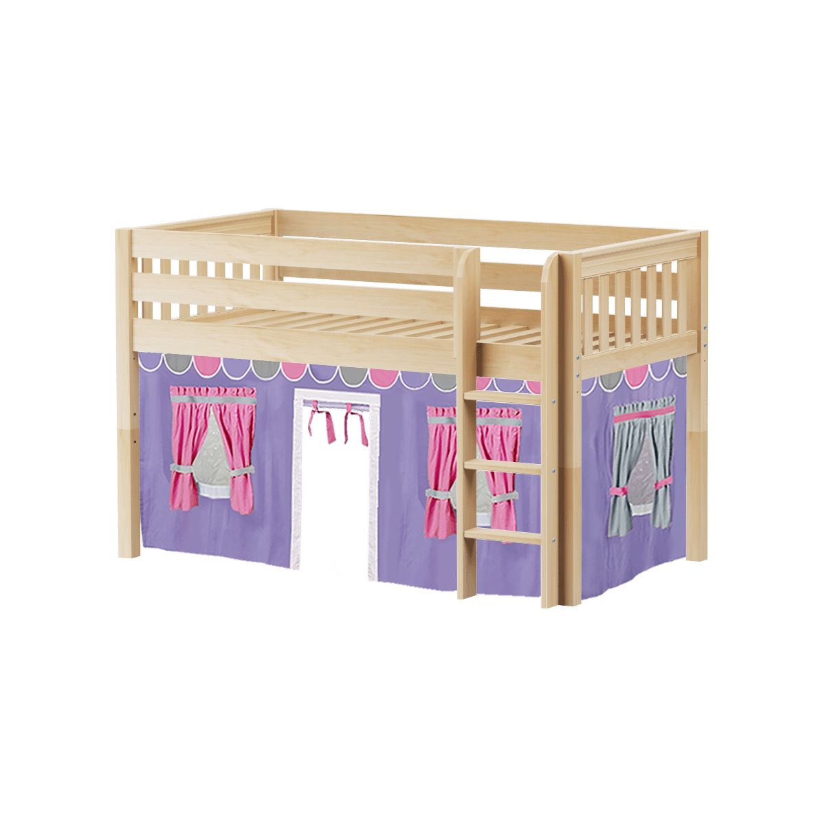 Maxtrix Twin Low Loft Bed with Straight Ladder and Underbed Curtain