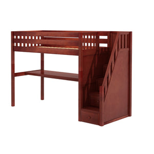 Maxtrix Twin High Loft Bed with Stairs with Long Desk