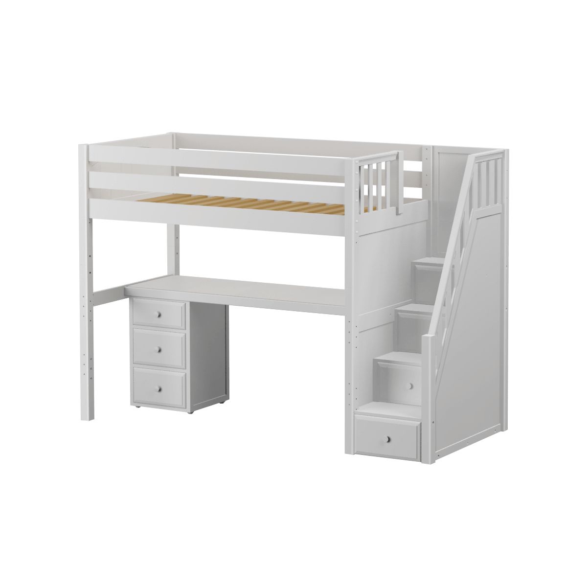 Maxtrix Twin High Loft Bed with Stairs with Long Desk