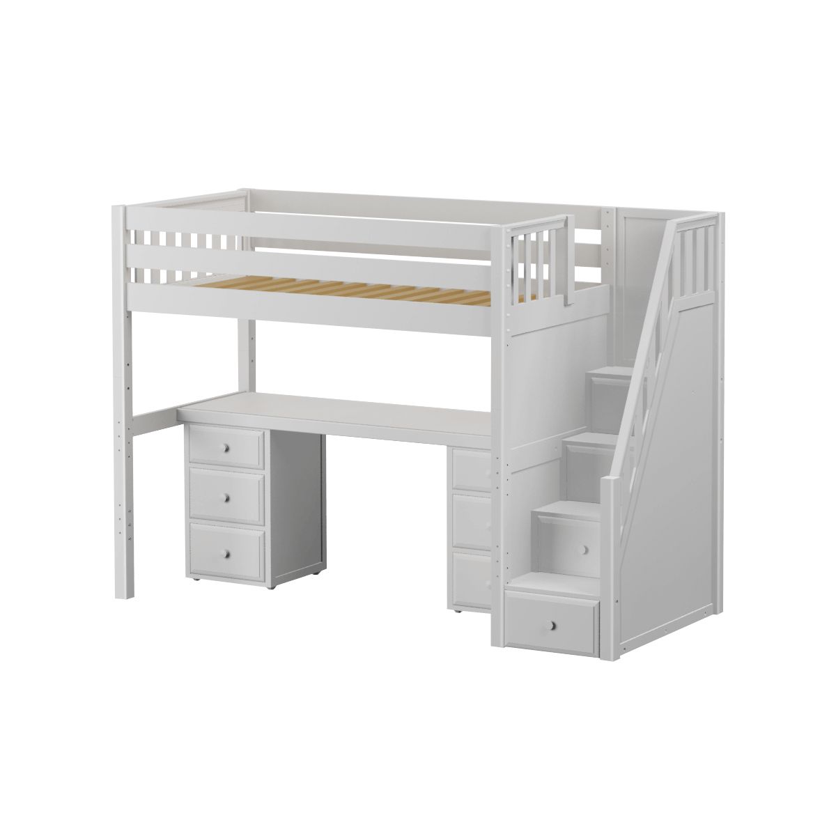 Maxtrix Twin High Loft Bed with Stairs with Long Desk