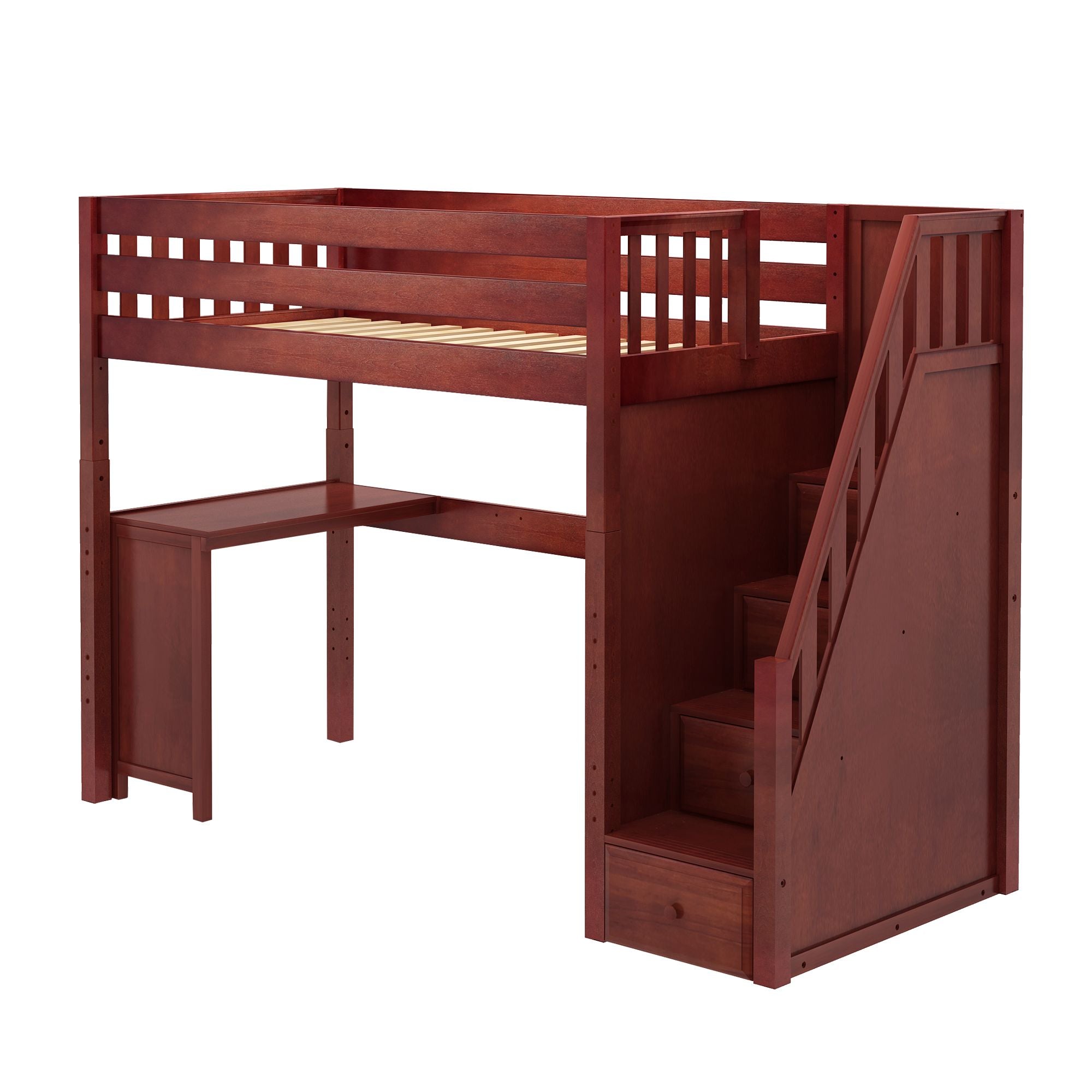 Maxtrix Twin High Loft Bed with Stairs with Corner Desk