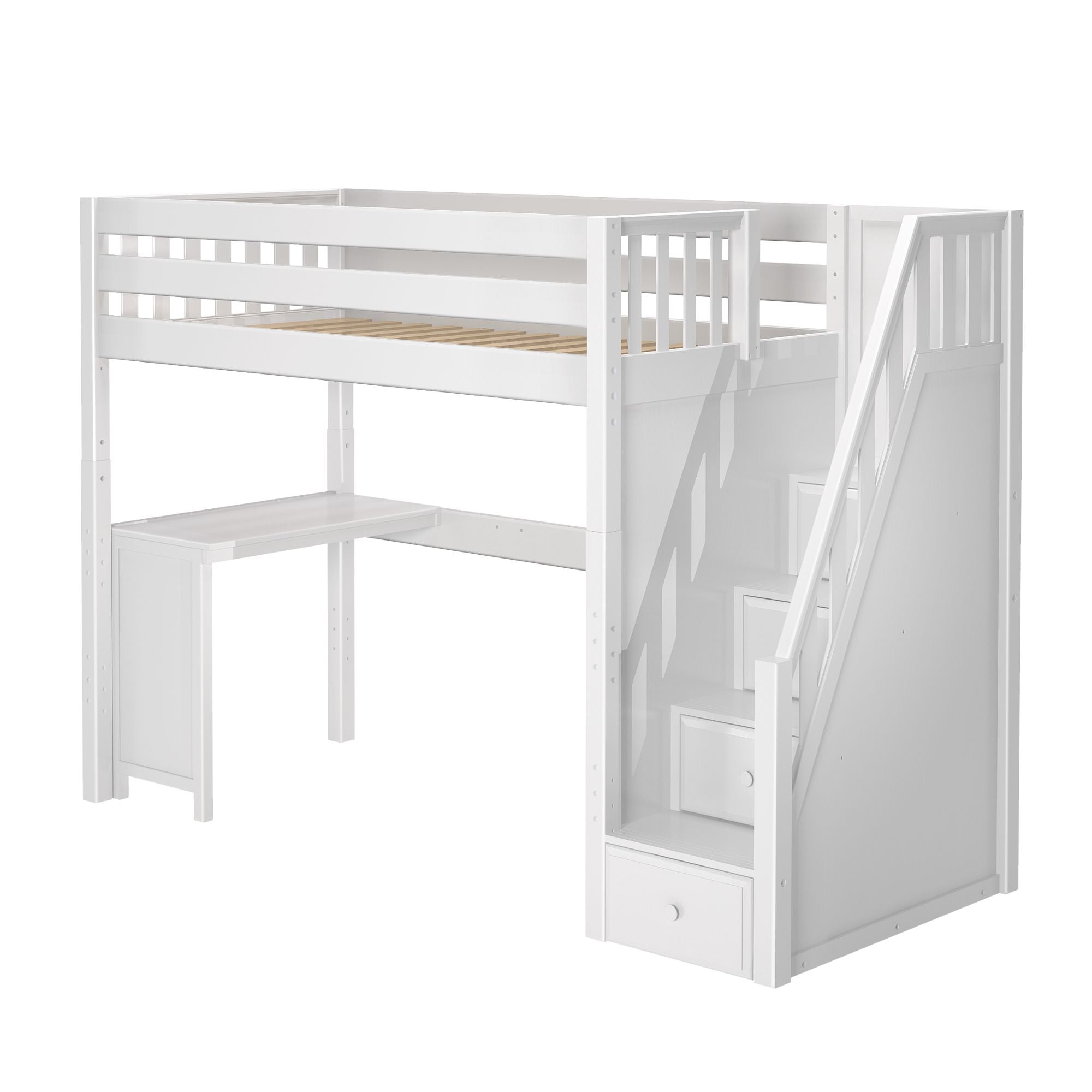 Maxtrix Twin High Loft Bed with Stairs with Corner Desk